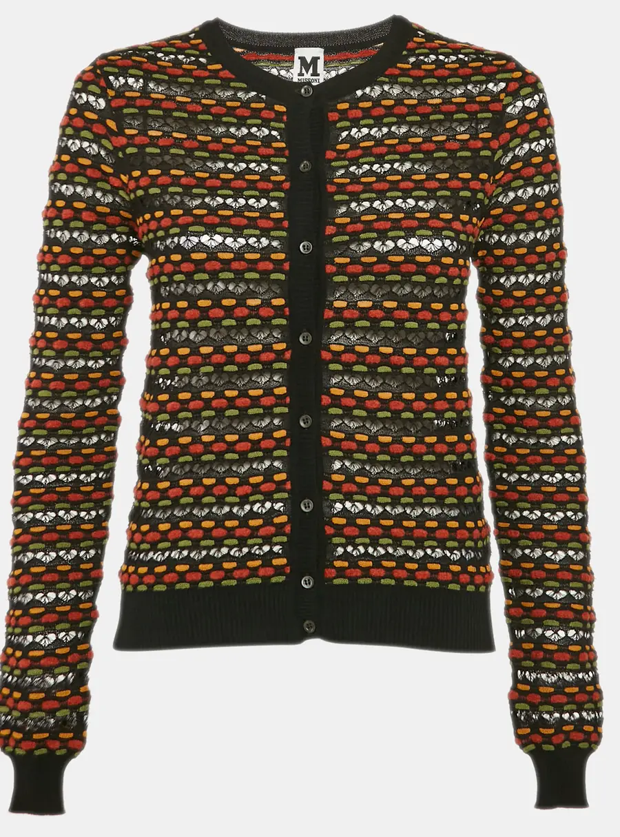 M Missoni Black Pointelle Knit Button Front Cardigan S