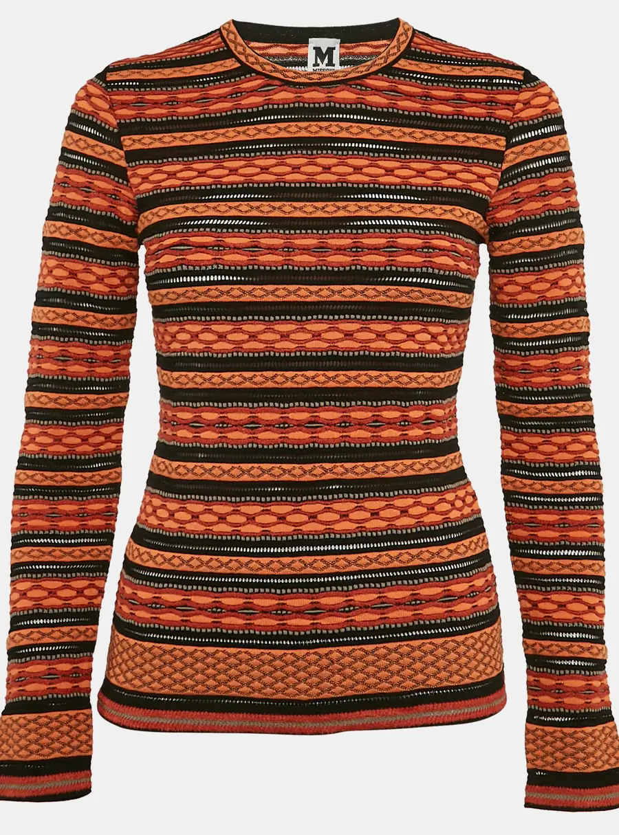 M Missoni Orange/Black Patterned Knit Full Sleeve Top L