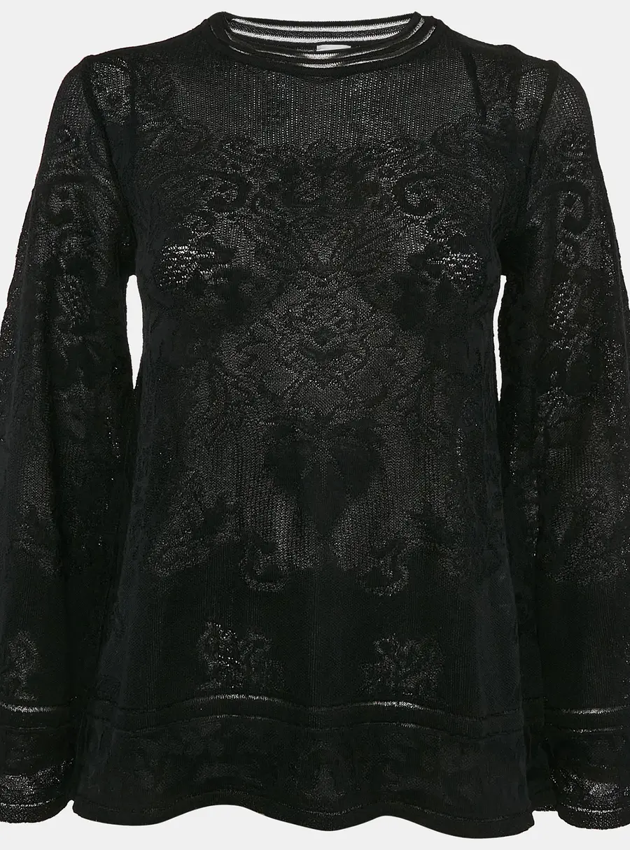 M Missoni Black Floral Knit Flared Long Sleeve Top S