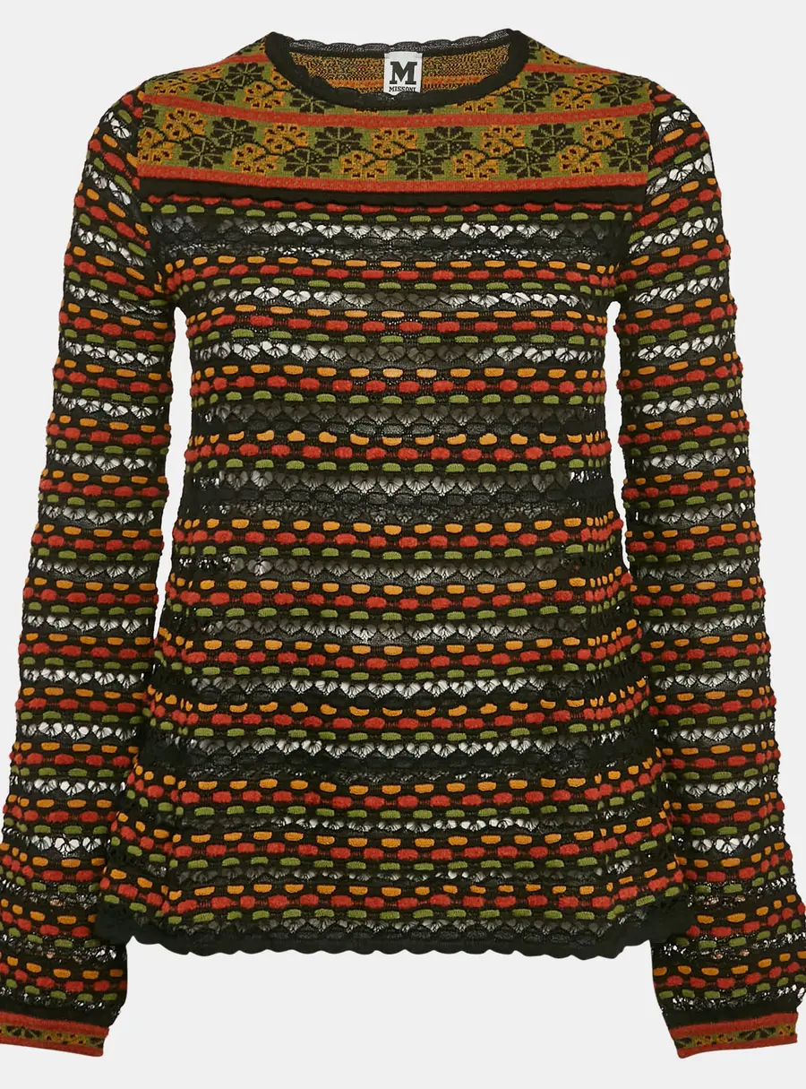 M Missoni Black/Orange Floral Perforated Knit Top M