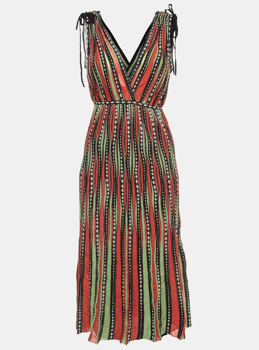 M Missoni Green/Orange Alga and Bubble Pattern Knit Midi Dress M