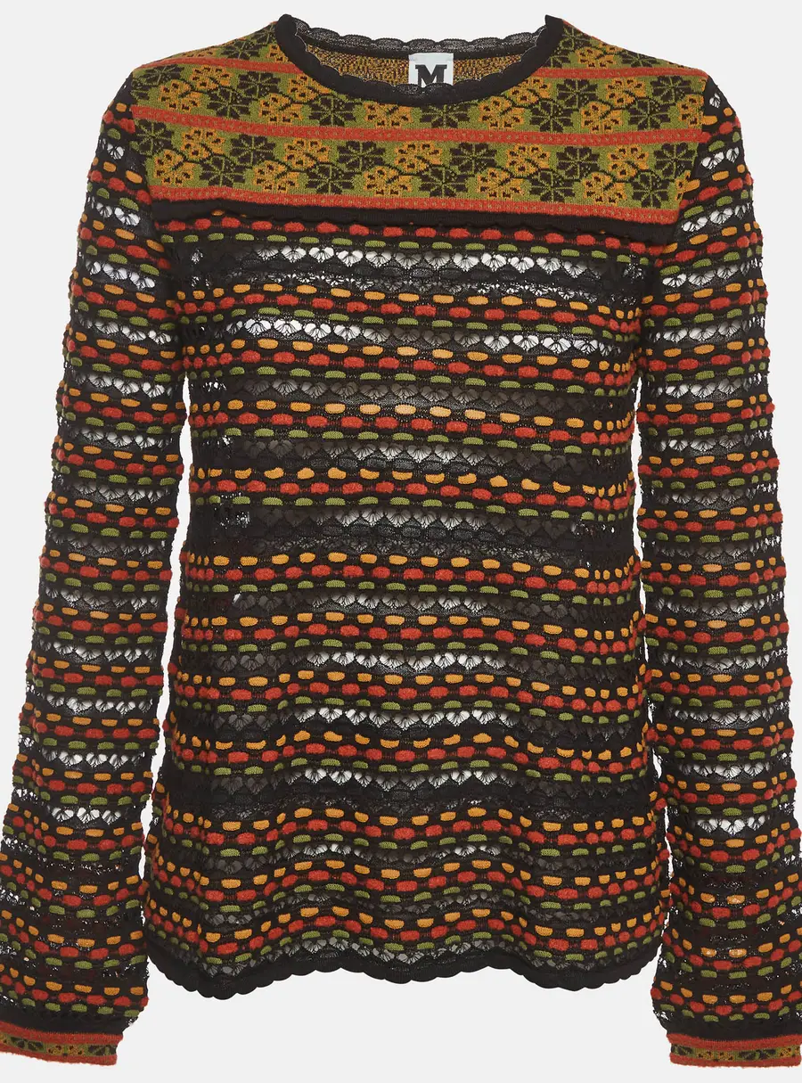 M Missoni Multicolor Floral Striped Intarsia Knit Top L
