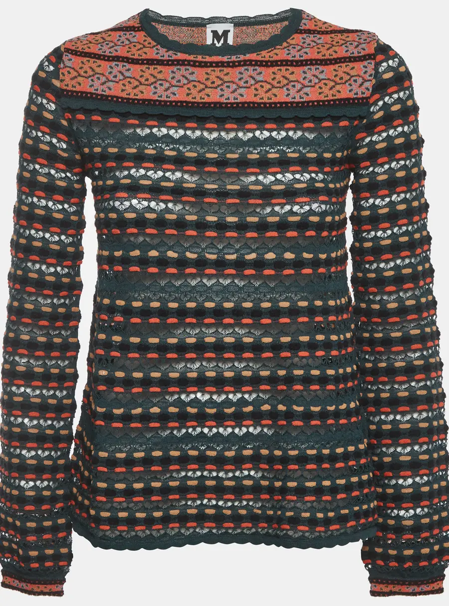 M Missoni Multicolor Floral Striped Intarsia Knit Top XS