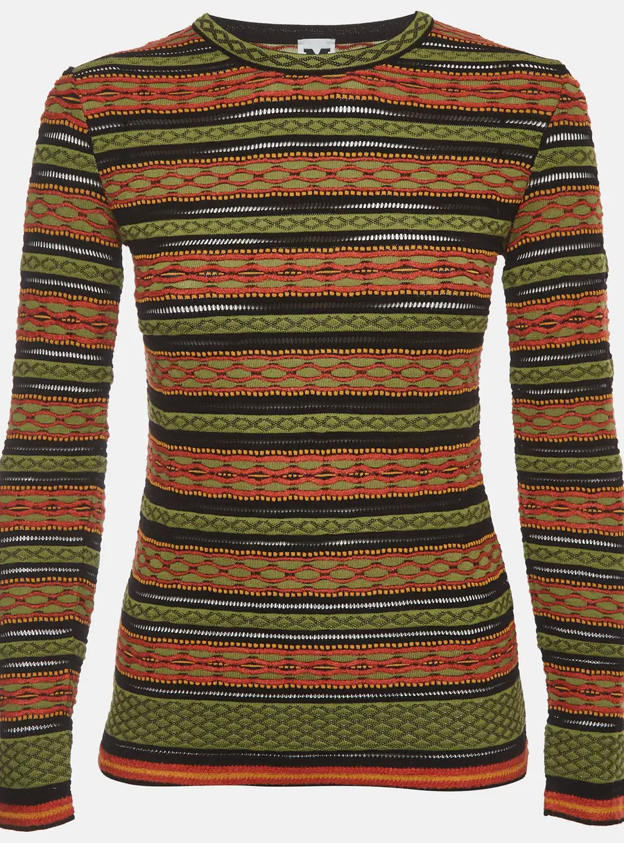 M Missoni Green Striped Jacquard Knit Crewneck Top S