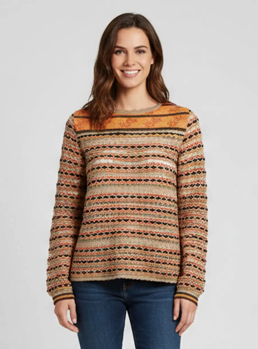 M Missoni Multicolor Floral Striped Intarsia Knit Top S
