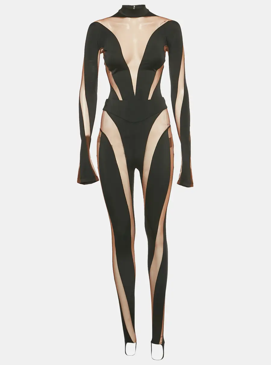 Mugler x H&M Black/Brown Jersey and Mesh Sheer Trim Set S/M
