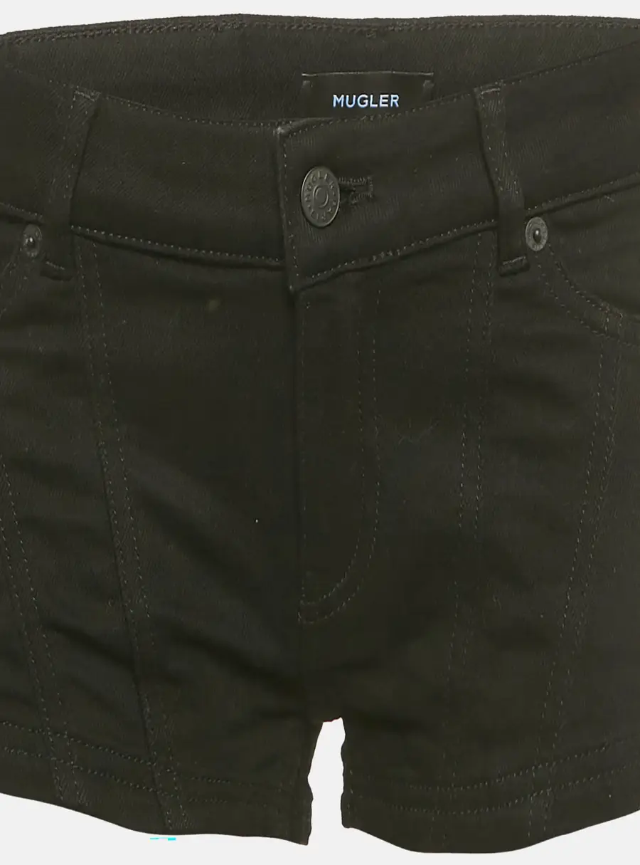 MUGLER Black Denim Low Waist Shorts S/Waist 29"