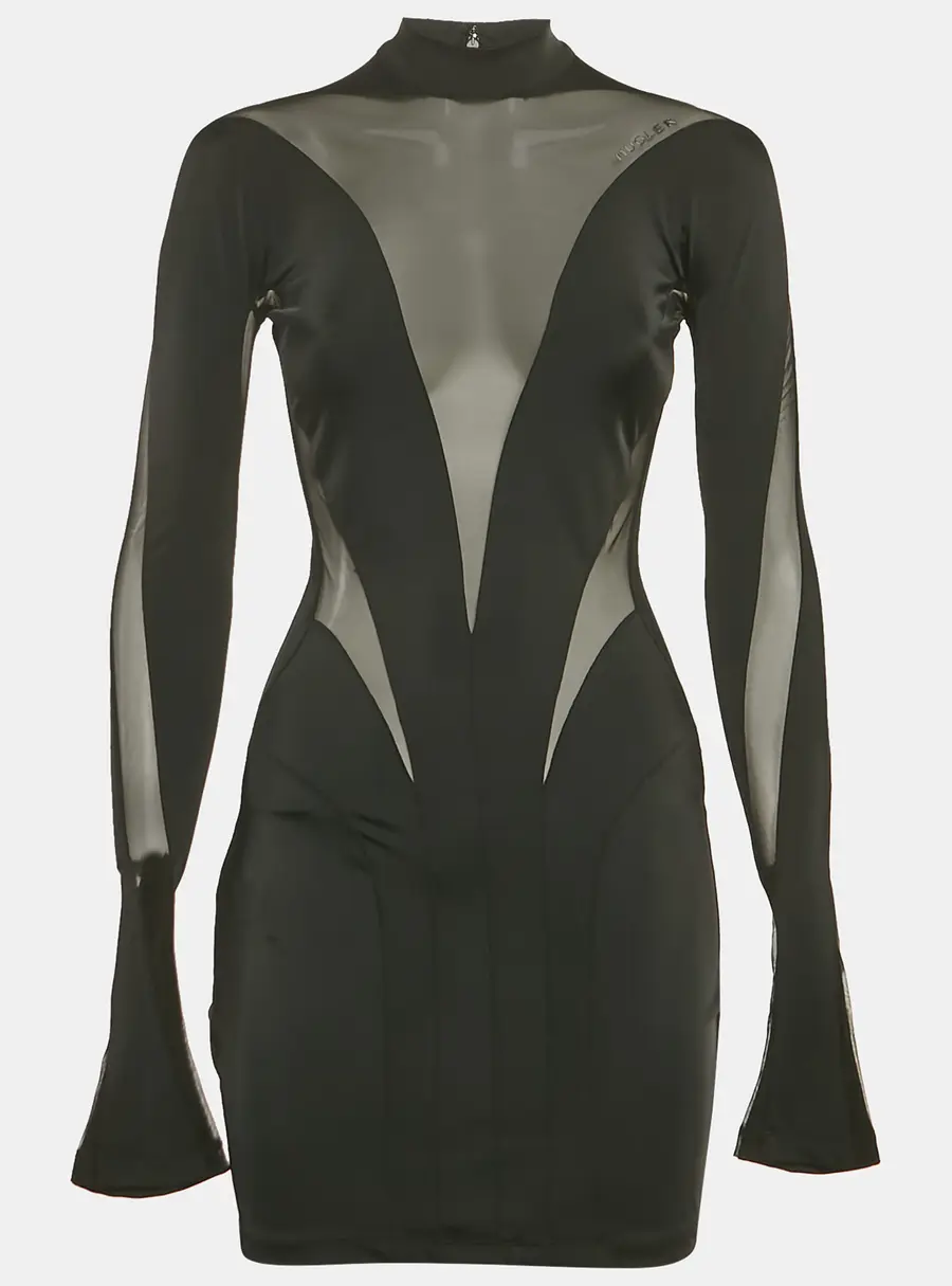 Mugler x H&M Black Tulle Trim Jersey Bodycon Dress S