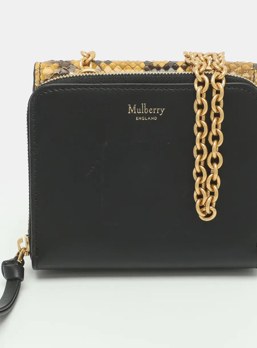 Mulberry Black/Brown Leather and Python Wallet On Chain