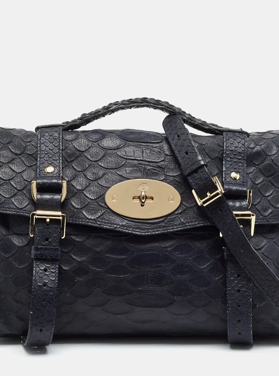 Mulberry Alexa Navy Blue Python Embossed Leather Satchel