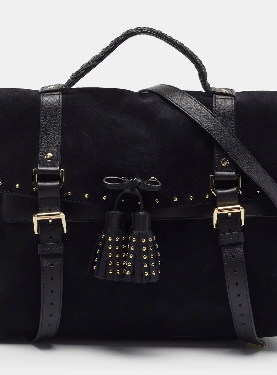 Mulberry Studded Tassel Alexa Navy Blue Suede and Leather Bag