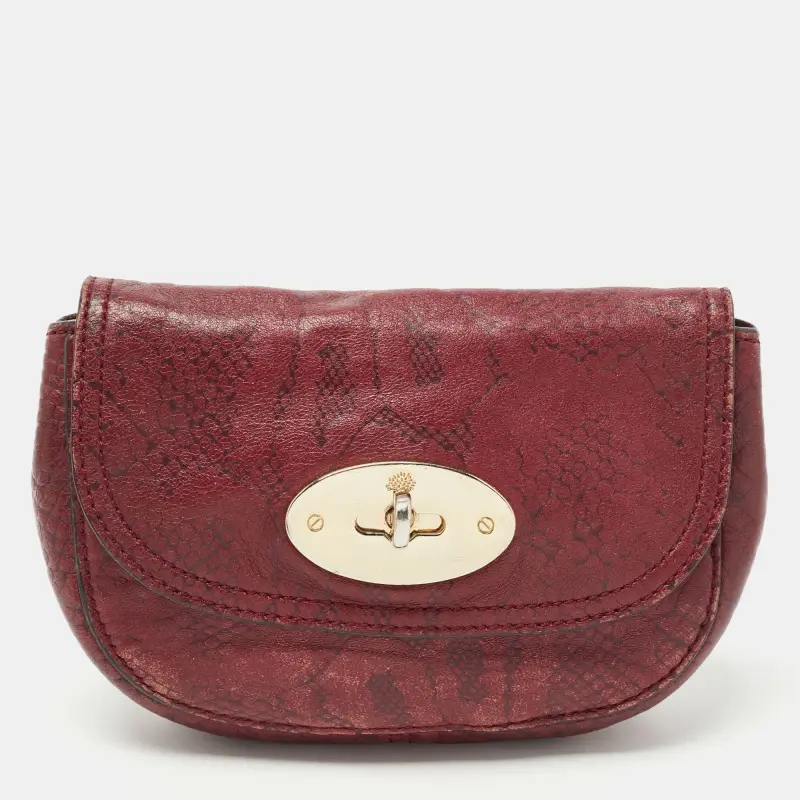 Mulberry Lily Burgundy Python Embossed Leather Clutches