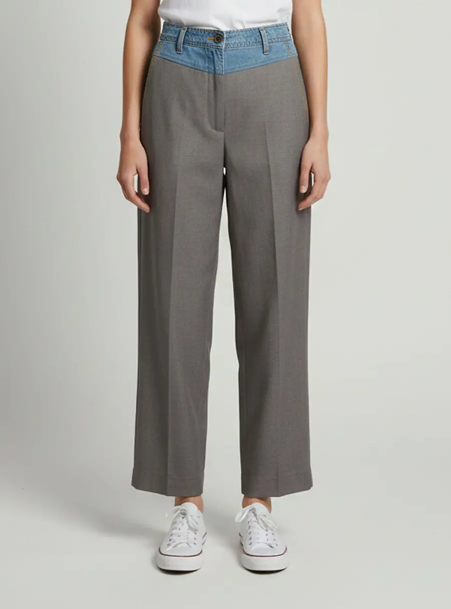 Munthe Grey Cotton Pleated Wide Leg Trousers S