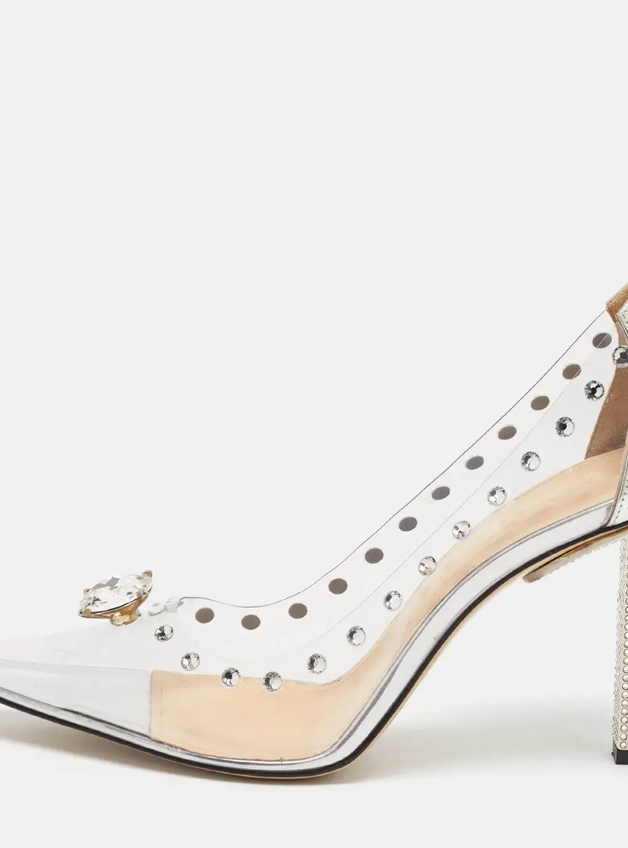Mach & Mach Diamond Dreams Size 39 Transparent/Silver PVC and Leather Pumps