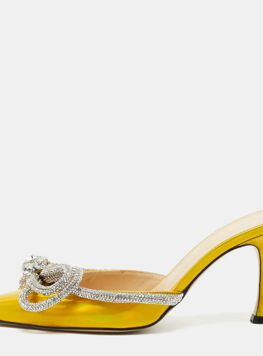Mach & Mach Double Bow Size 38 Yellow Patent Leather Mules