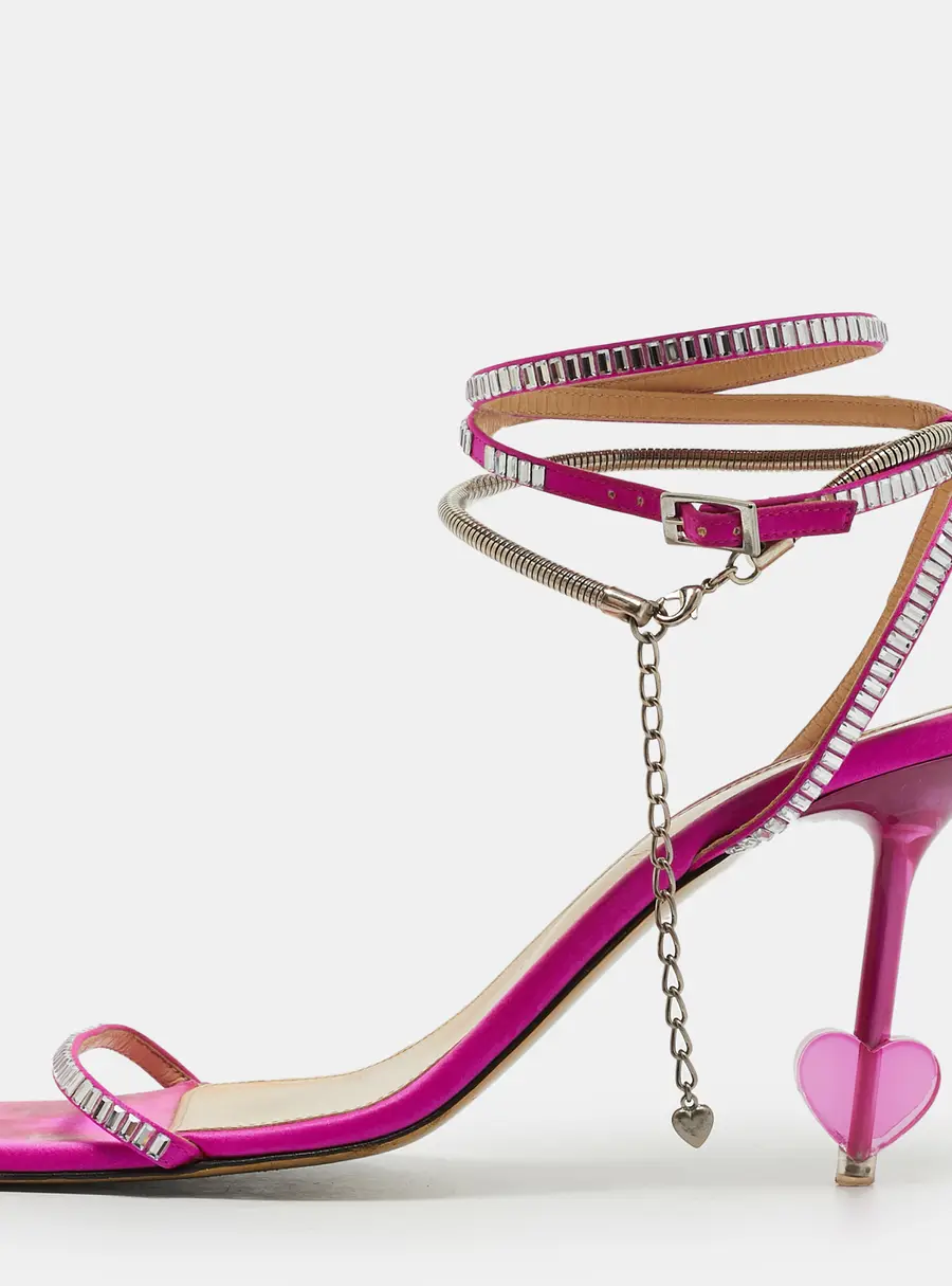 Mach & Mach Crystal Heart Size 41 Purple Satin Ankle Strap Sandals