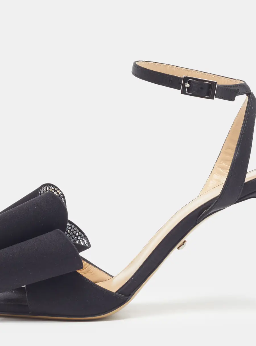 Mach & Mach Le Cadeau Size 37 Black Satin Ankle Strap Sandals