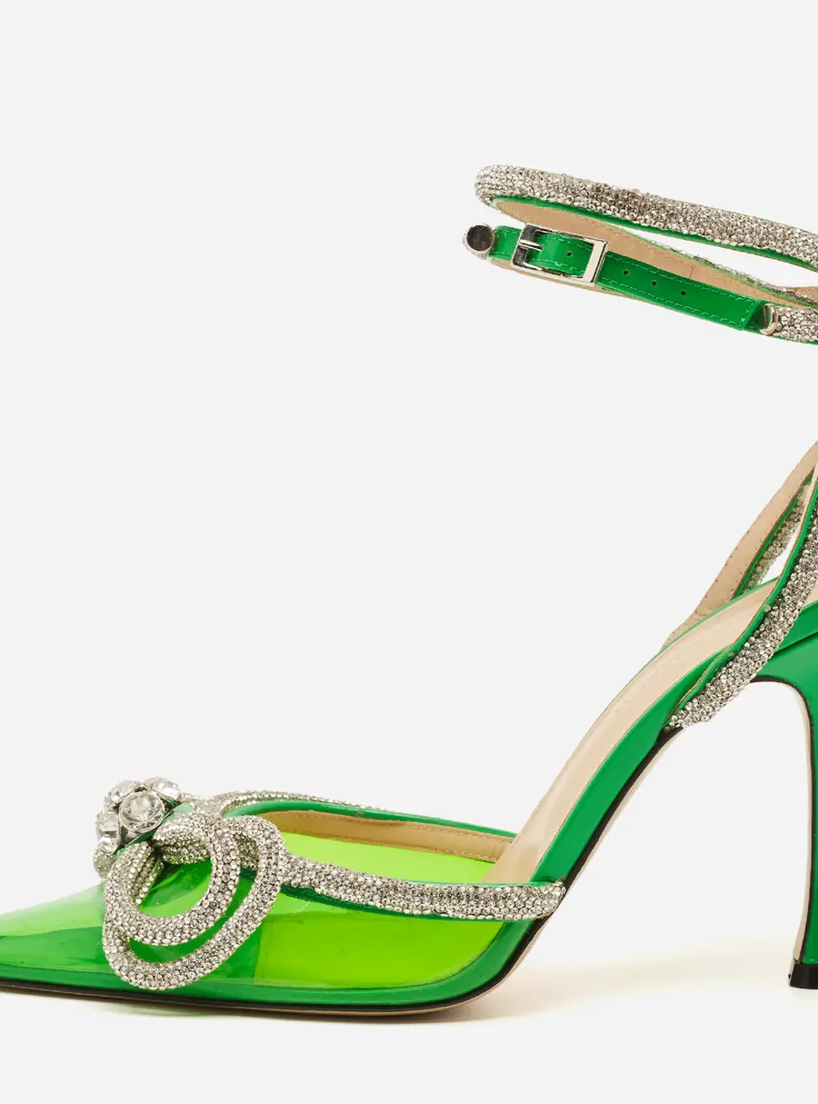 Mach & Mach Double Bow Size 39 Green Patent Leather and PVC Pumps