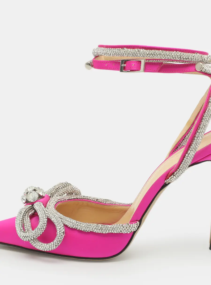 Mach & Mach Double Bow Embellished Size 38 Pink Satin Pumps