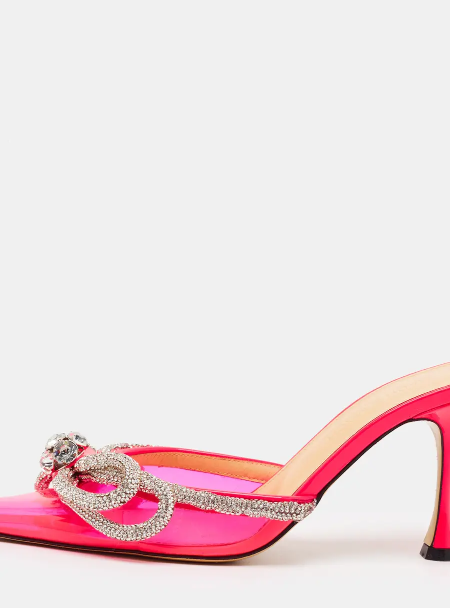 Mach & Mach Double Bow Size 37 Pink PVC Crystal Embellished Mules