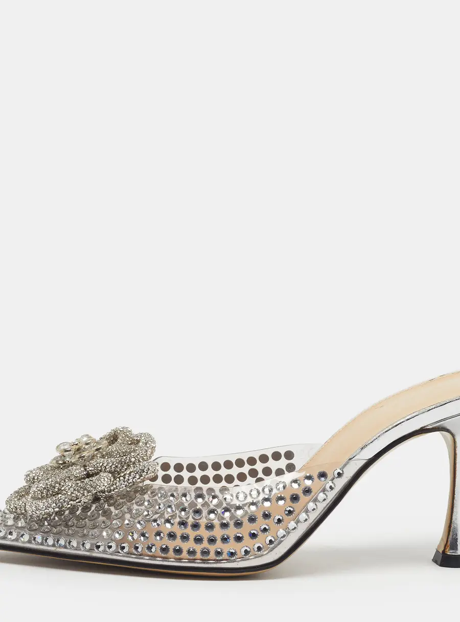 Mach & Mach Carrie Size 38 Transparent/Silver PVC Crystal Embellished Mules