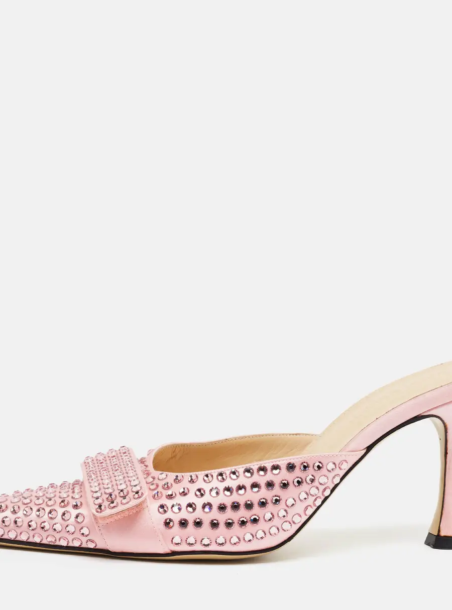 Mach & Mach Carrie Size 38 Pink Satin Crystal Embellished Mules