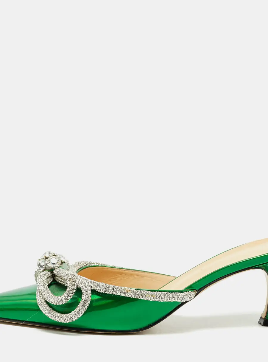 Mach & Mach Double Bow Size 38 Green PVC Mules