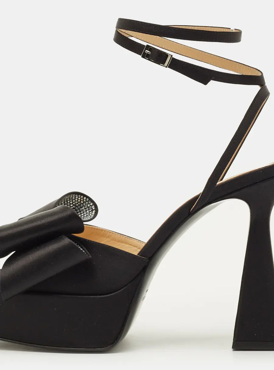 Mach & Mach Le Cadeau Size 42 Black Satin Platform Sandals