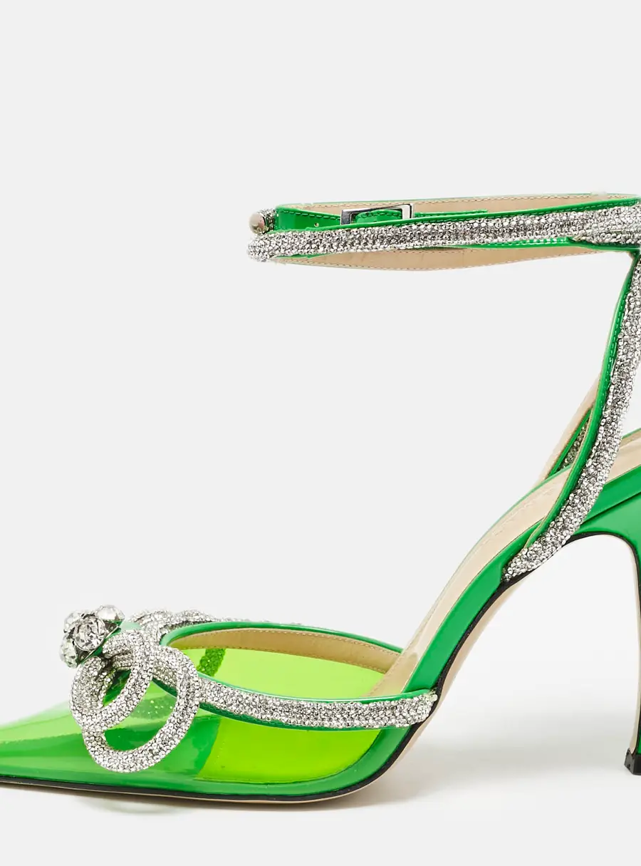 Mach & Mach Green PVC Crystal Embellished Double Bow Pumps Size 39