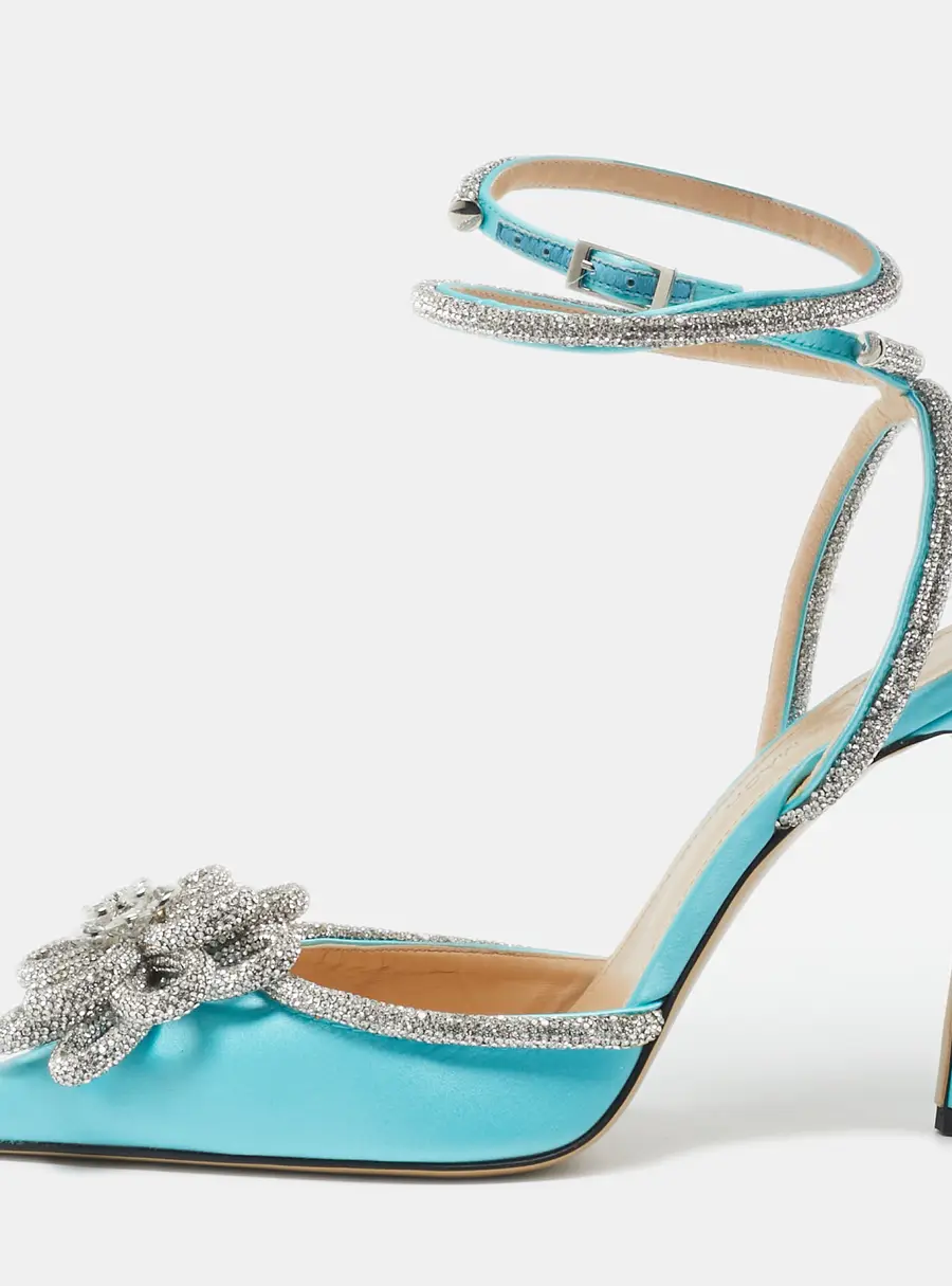 Mach & Mach Blue Satin Crystal Flower Pumps Size 39.5