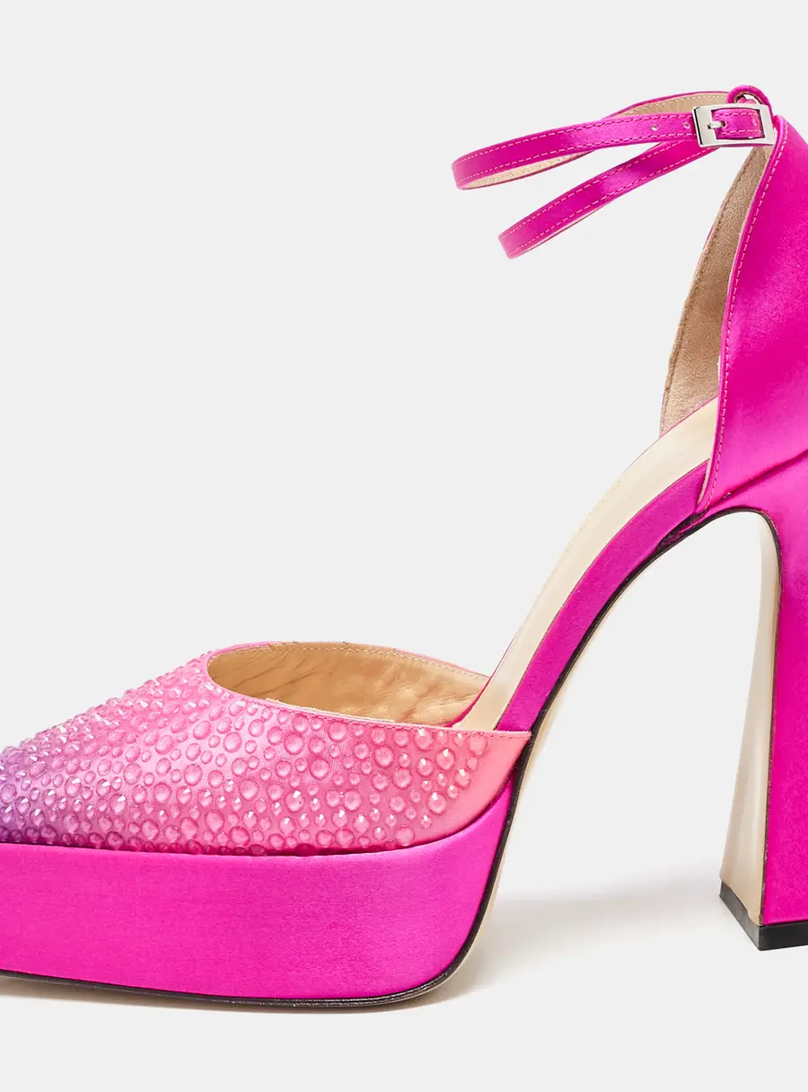 Mach & Mach Pink Satin Galaxy Crystalized Platform Pumps Size 39