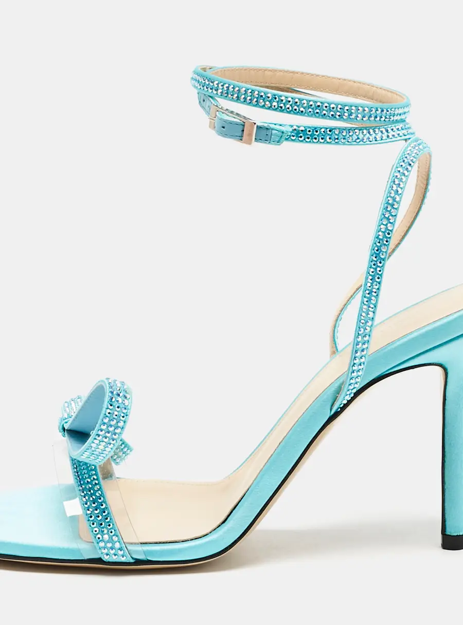 Mach & Mach French Bow Size 37 Blue PVC and Satin Ankle Strap Sandals