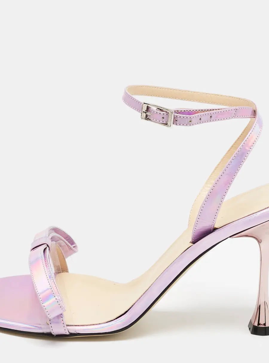 Mach & Mach French Bow Size 39 Purple Iridescent Leather and PVC Ankle Strap Sandals