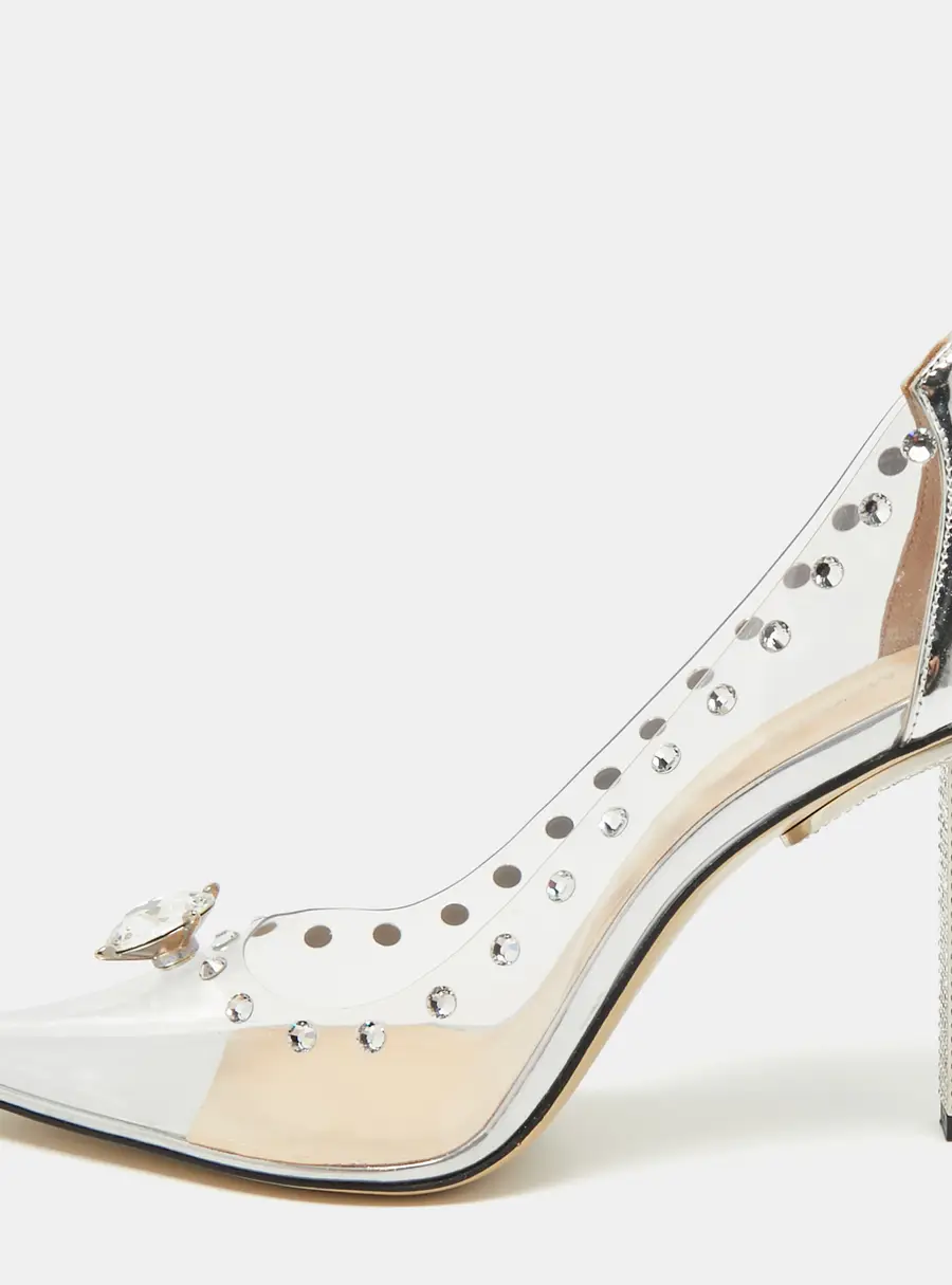 Mach & Mach Diamond Dreams Size 39.5 Transparent/Silver PVC and Leather Pumps