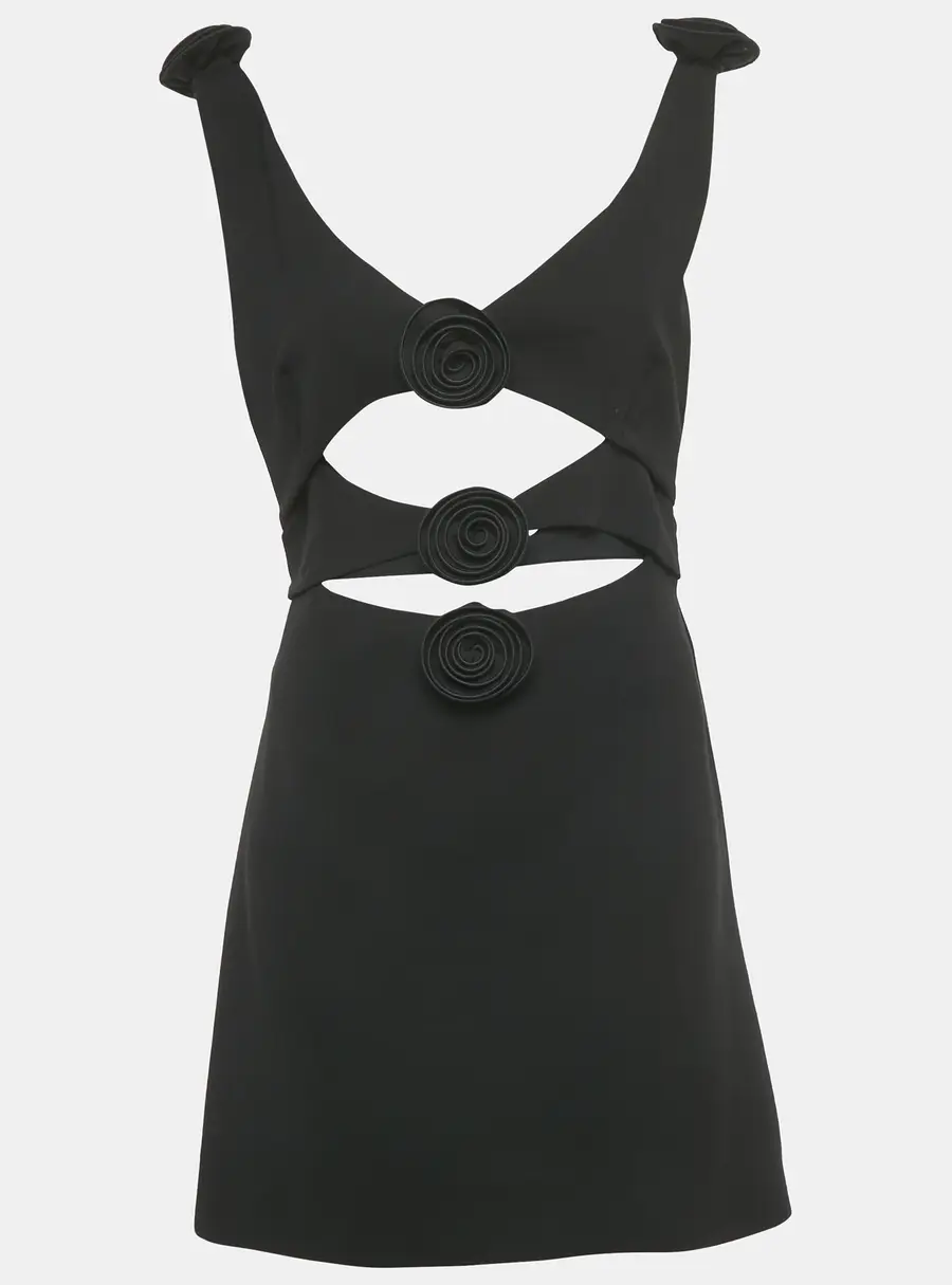 Magda Butrym Black Flower Applique Wool Cut -Out Mini Dress L