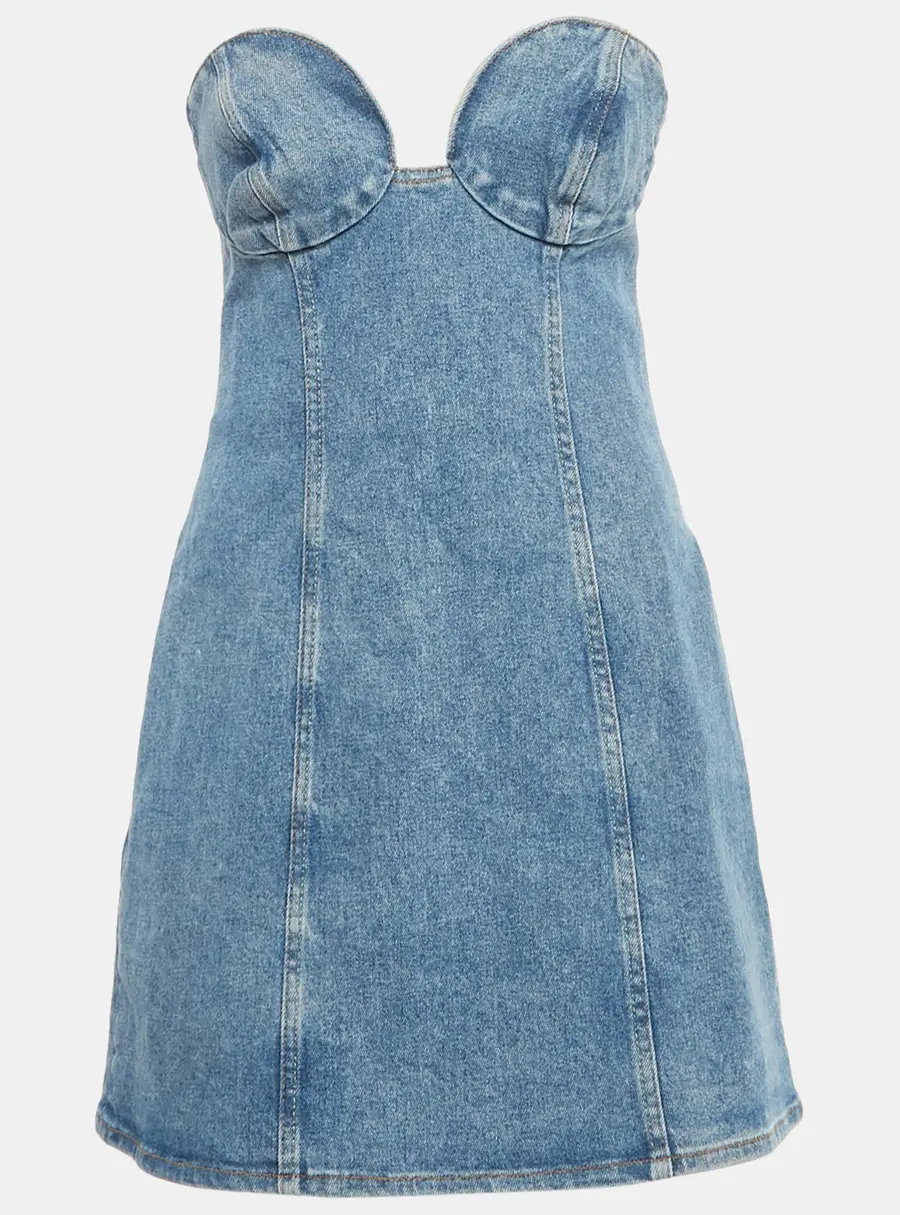 Magda Butrym Blue Denim Strapless Mini Dress S