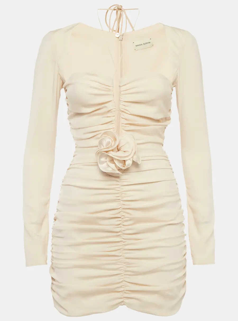 Magda Butrym Beige Silk Floral Applique Ruche Mini Dress S