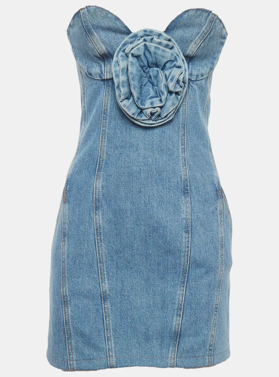 Magda Butrym Blue Denim Corset Tank Top & Strapless Mini Dress Set S