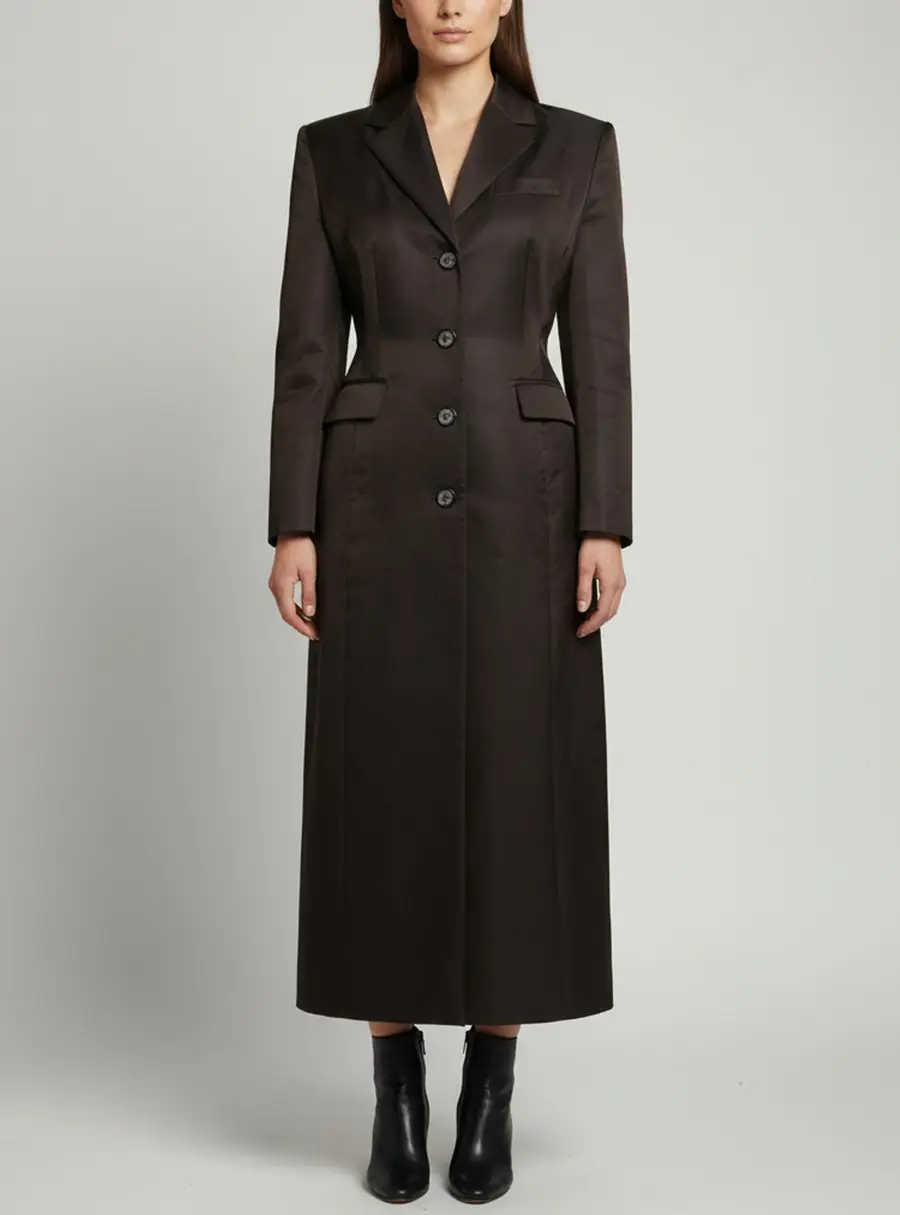 Magda Butrym Black Silk Blend Single Breasted Long Coat S