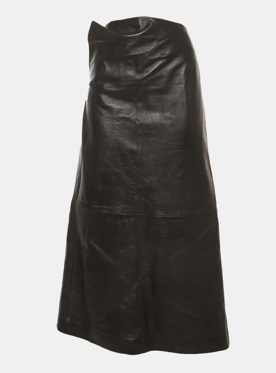 Magda Butrym Black Leather Draped Maxi Skirt S