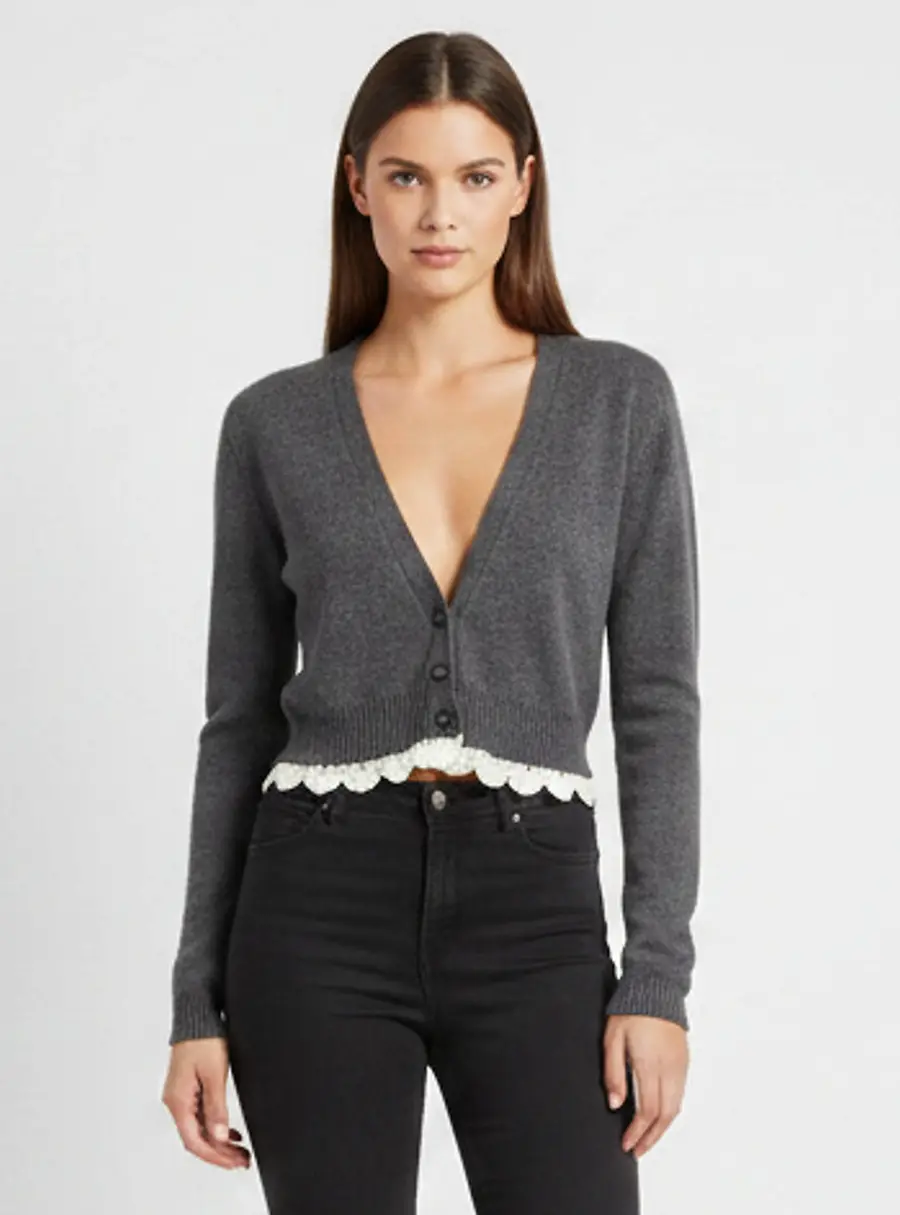 Magda Butrym Grey Cashmere Knit V-Neck Cropped Cardigan S