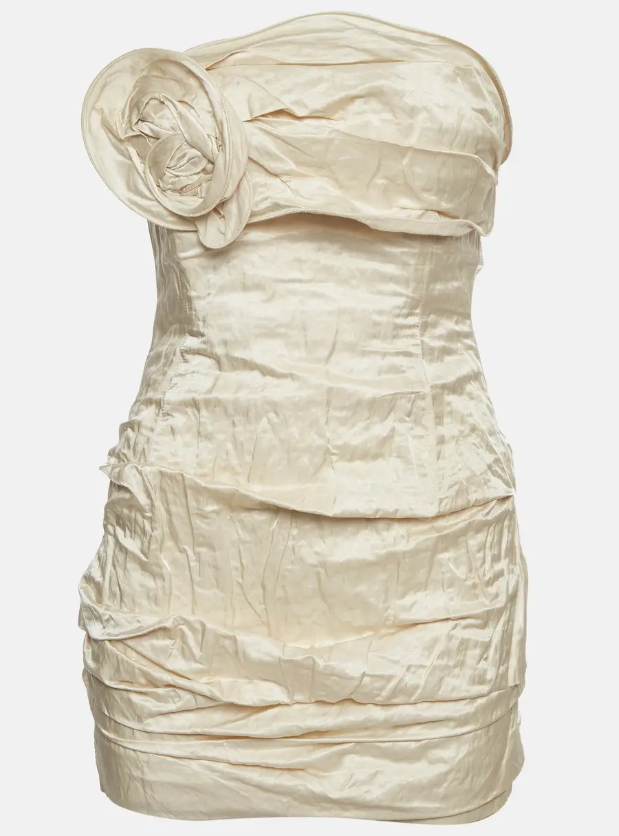 Magda Butrym Cream Satin Floral Applique Mini Dress S