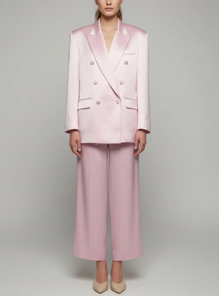 Magda Butrym Pink Satin Oversized Double Breasted Suit S