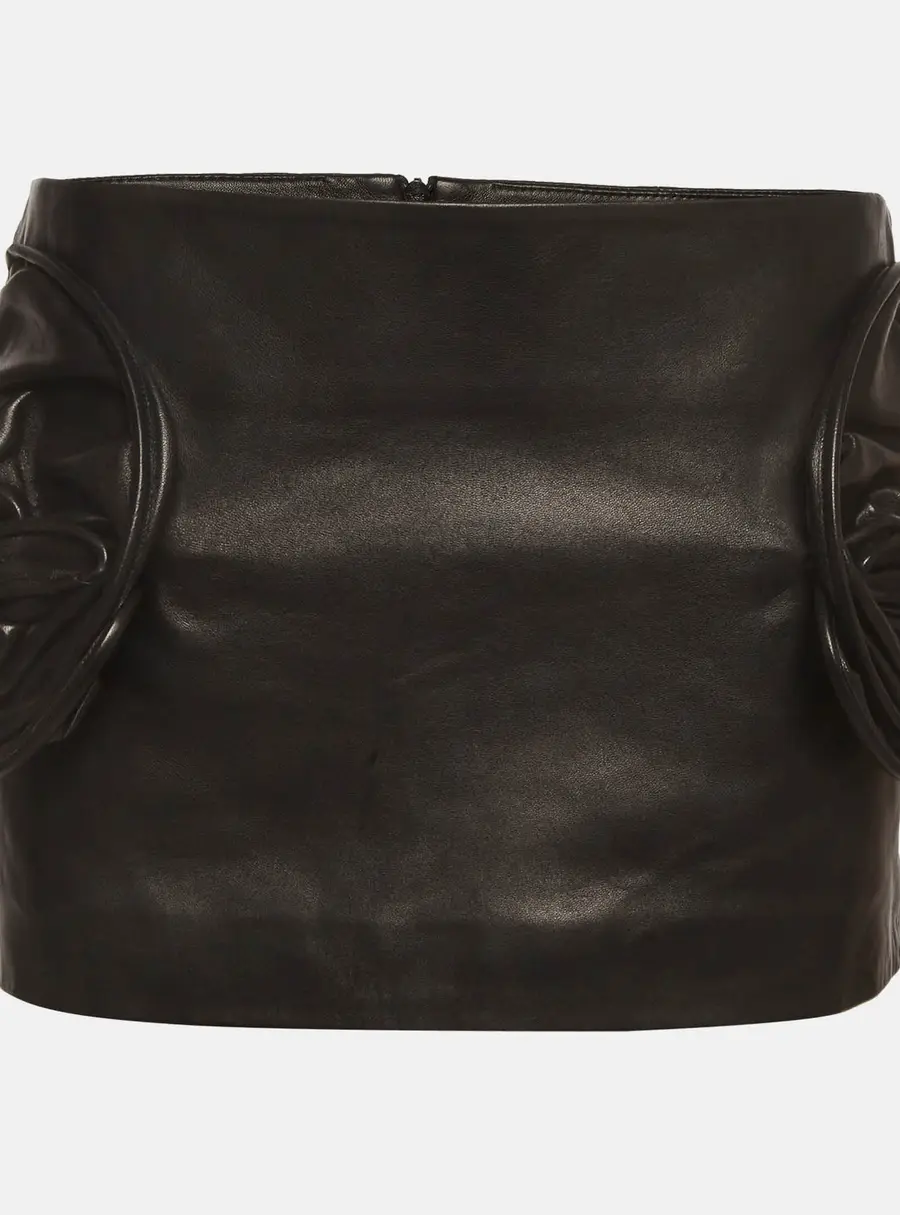 Magda Butrym Black Rose Applique Leather Mini Skirt S