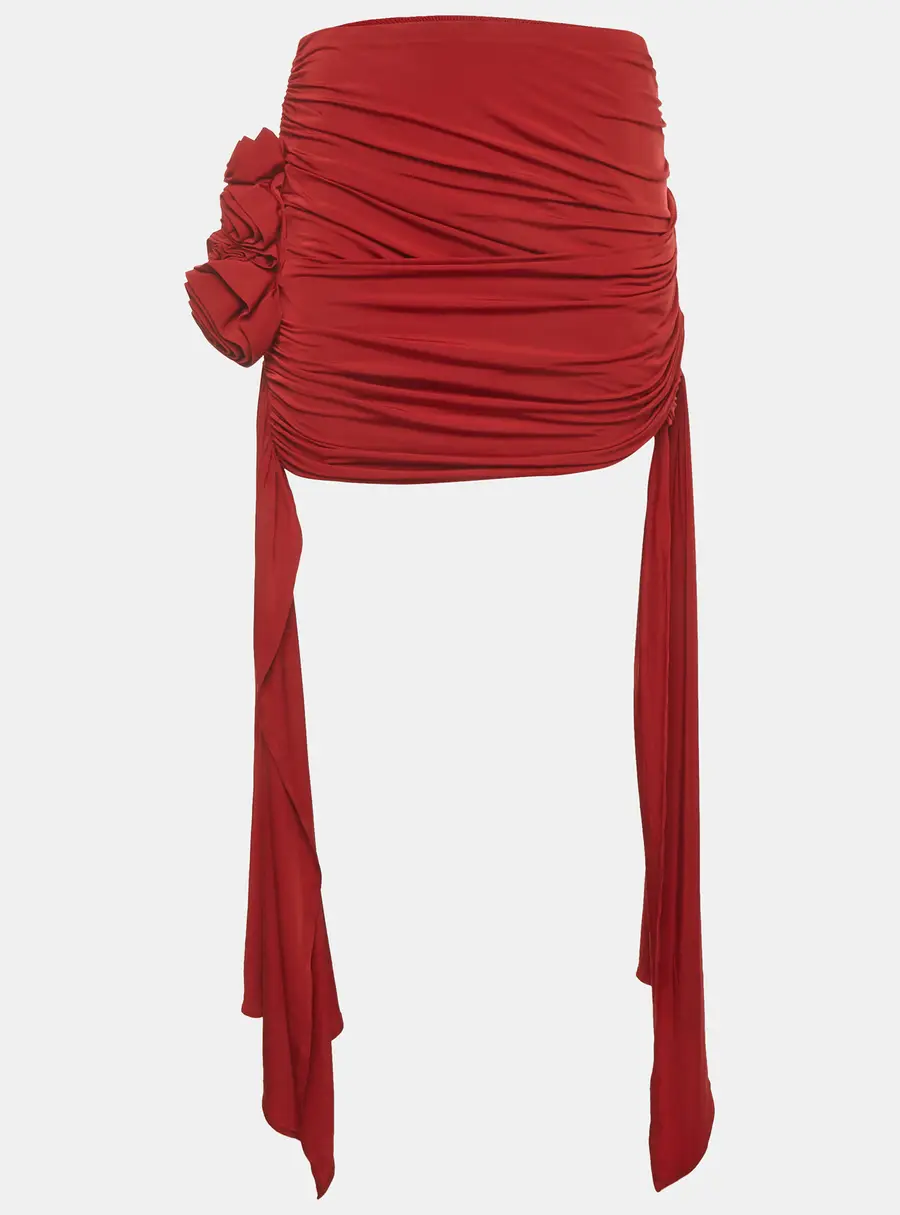 Magda Butrym Red Jersey Asymmetric Ruched Short Skirt S