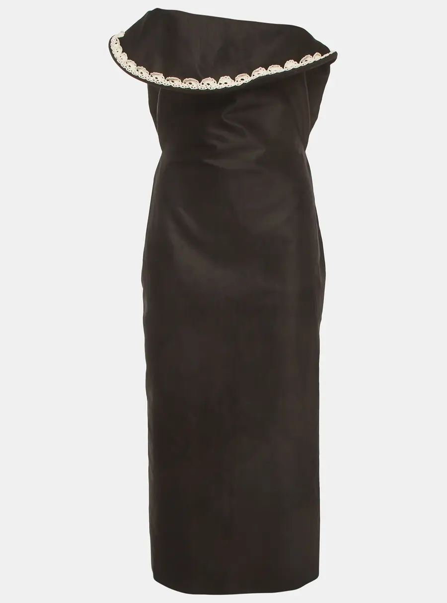 Magda Butrym Black Cotton Draped Midi Dress S