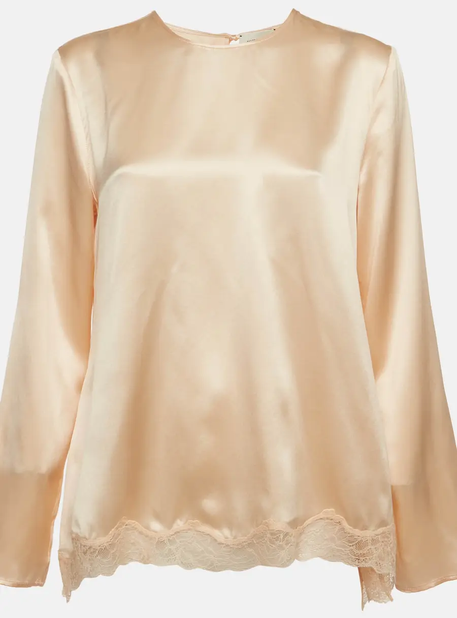 Magda Butrym Peach Lace Trimmed Satin Open Back Blouse S