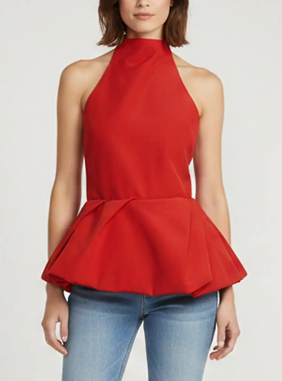 Magda Butrym Red Cotton Blend Halter Neck Peplum Top S