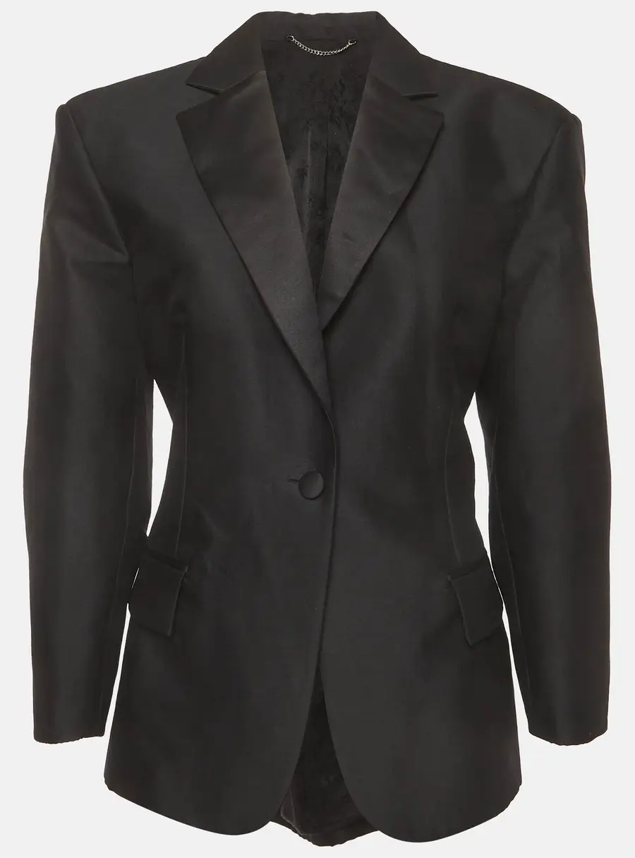 Magda Butrym Black Wool Blend Satin Trim Single Breasted Blazer S