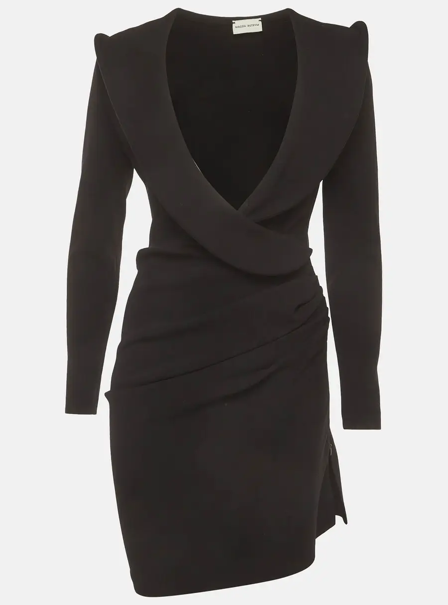 Magda Butrym Black Jersey Wrap Effect Ruched Mini Dress S